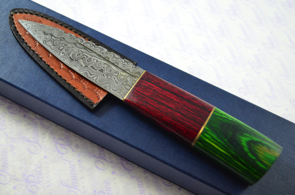 New Fantastic Coloured Pakkawood Sgian Dubh Damascus Steel Superior Sheath inc Presentation Box