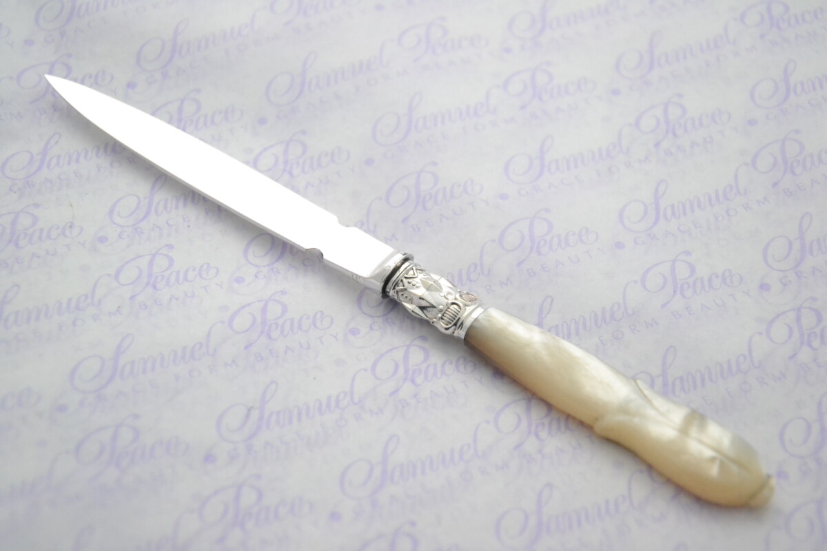 Harrison Bros & Howson Pristine Mother of Pearl Sterling Silver Bladed Letter Opener Sheffield 1877 Cased - Image 4