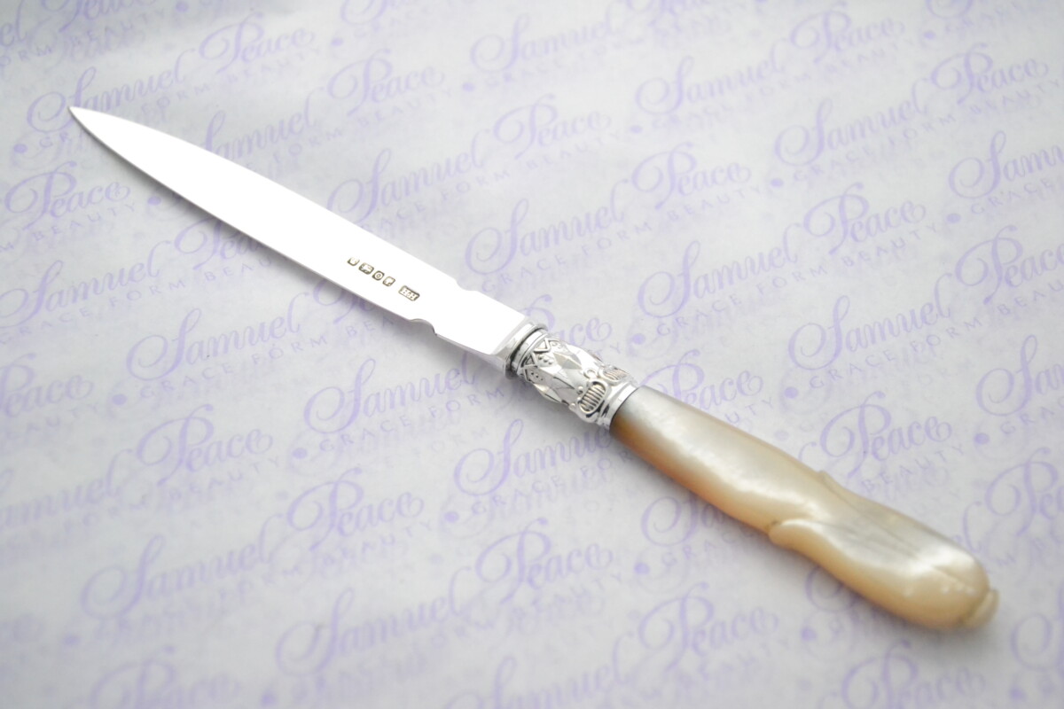 Harrison Bros & Howson Pristine Mother of Pearl Sterling Silver Bladed Letter Opener Sheffield 1881 Cased - Image 2