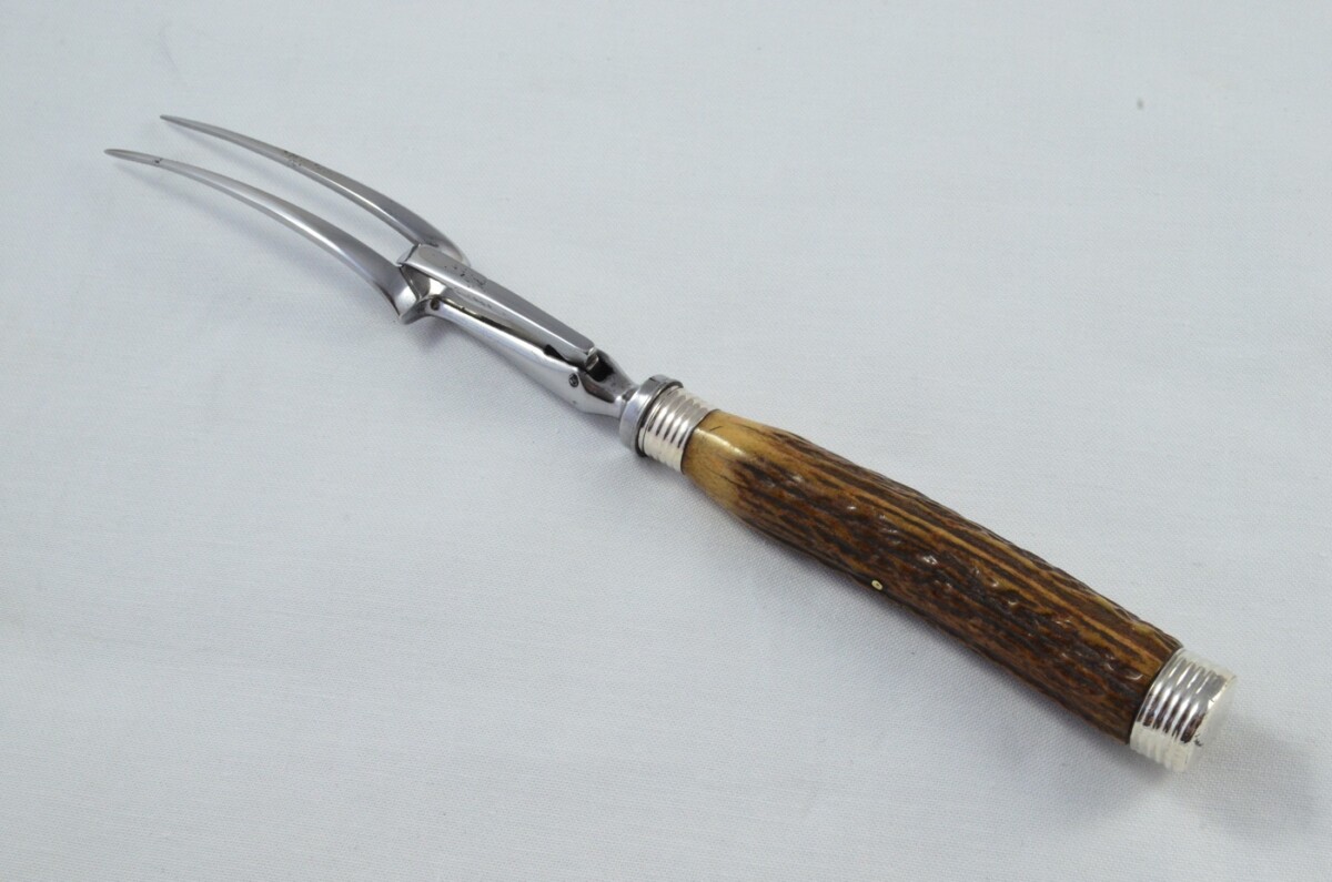Mappin & Webb Sheffield Handmade 5 Piece Stag Antler Handled Carving Set c.1880 - Silver Plated Cap & Ferrule - Image 3