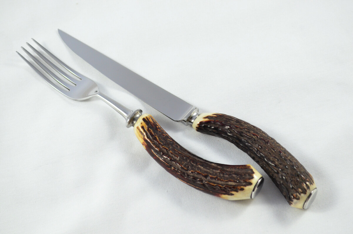 George Butler 6 Pairs of Genuine Stag/Antler Handle Steak Knives & Forks Made in Sheffield England