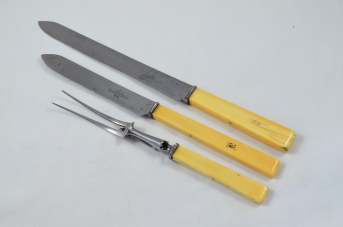 Joseph Rodgers Carving & Dinner Set featuring 12 Table & Dessert Knives with Genuine Ivory Handles c.1840 - Image 2