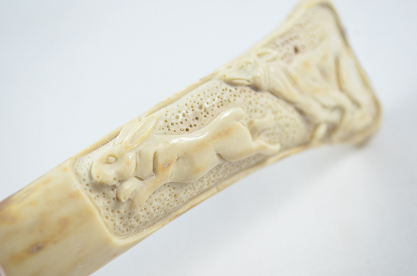 Hare & Hound Carved Walking Stick Cane Top Handle Stag Antler Horn Made Sheffield England