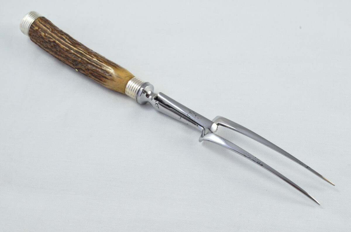 Mappin & Webb Sheffield Handmade 5 Piece Stag Antler Handled Carving Set c.1880 - Silver Plated Cap & Ferrule - Image 5