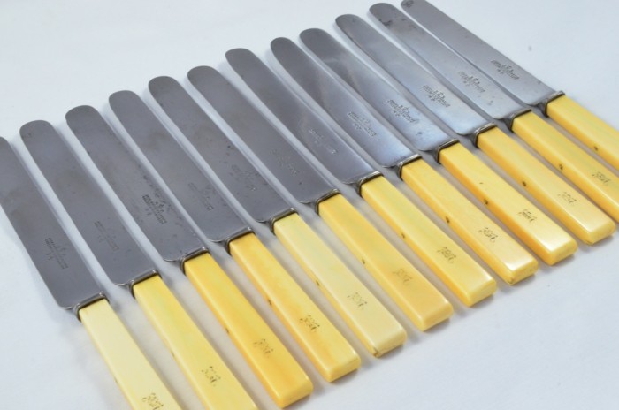 Joseph Rodgers Carving & Dinner Set featuring 12 Table & Dessert Knives with Genuine Ivory Handles c.1840 - Image 3