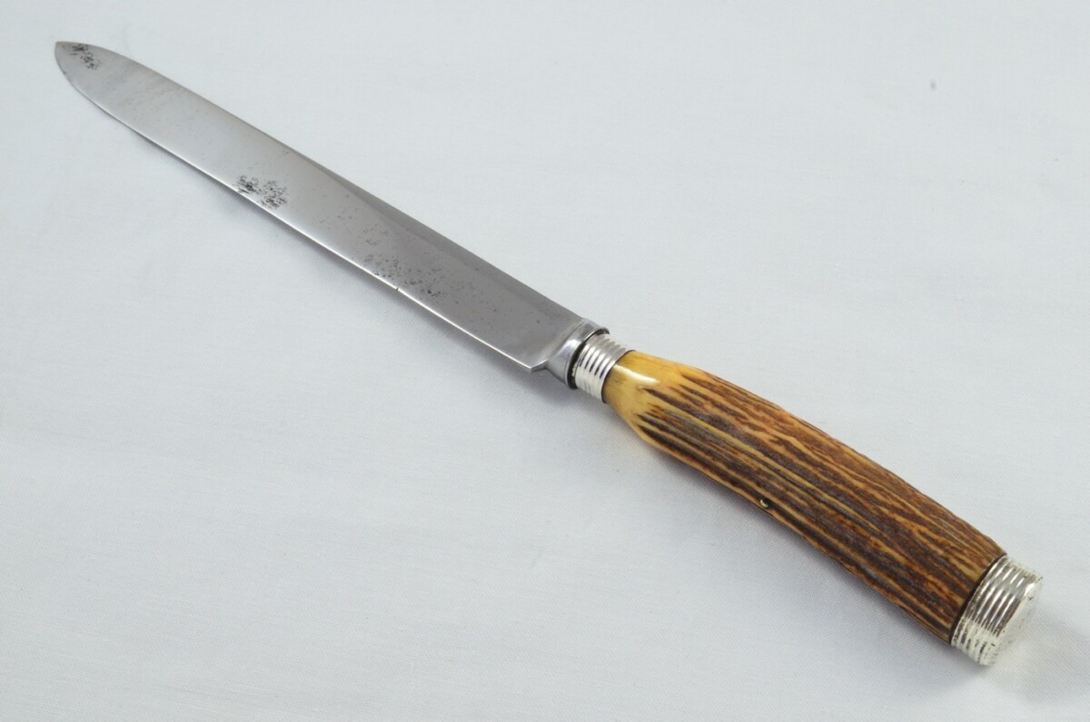 Mappin & Webb Sheffield Handmade 5 Piece Stag Antler Handled Carving Set c.1880 - Silver Plated Cap & Ferrule - Image 6