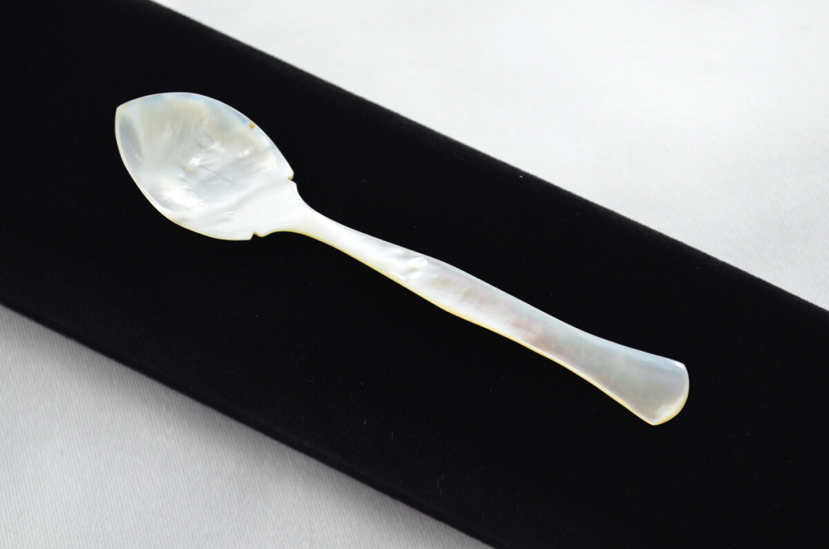 Delicate RARE Hand Carved Pointed Mother of Pearl Spoon