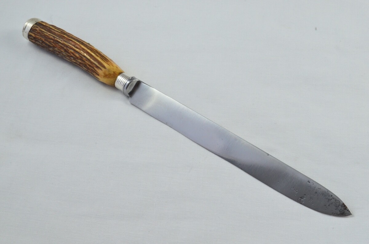 Mappin & Webb Sheffield Handmade 5 Piece Stag Antler Handled Carving Set c.1880 - Silver Plated Cap & Ferrule - Image 8