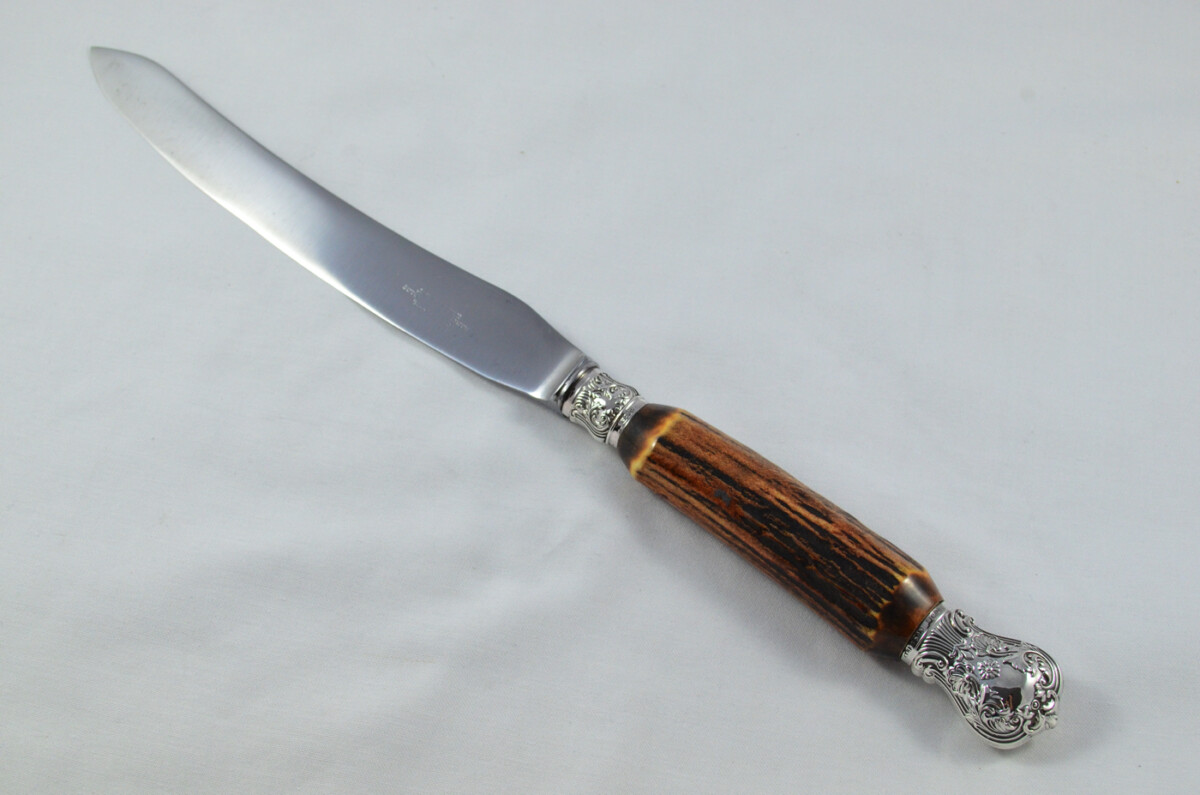 Amazing J.H Potter 5 Piece Stag Handled Silver Capped & Ferruled Carving Set Made in Sheffield 1909 - Image 6