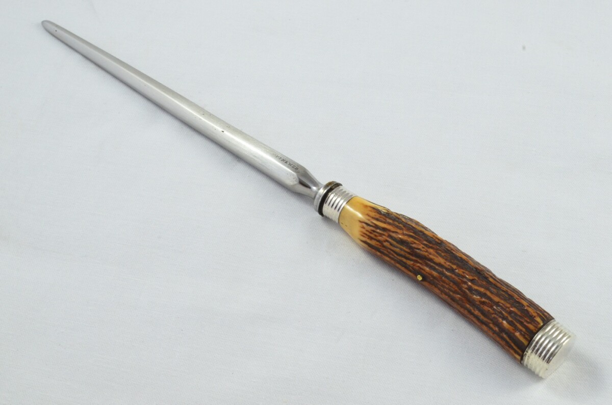 Mappin & Webb Sheffield Handmade 5 Piece Stag Antler Handled Carving Set c.1880 - Silver Plated Cap & Ferrule - Image 9