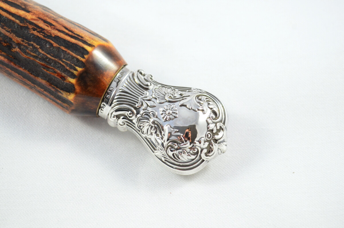 Amazing J.H Potter 5 Piece Stag Handled Silver Capped & Ferruled Carving Set Made in Sheffield 1909 - Image 4
