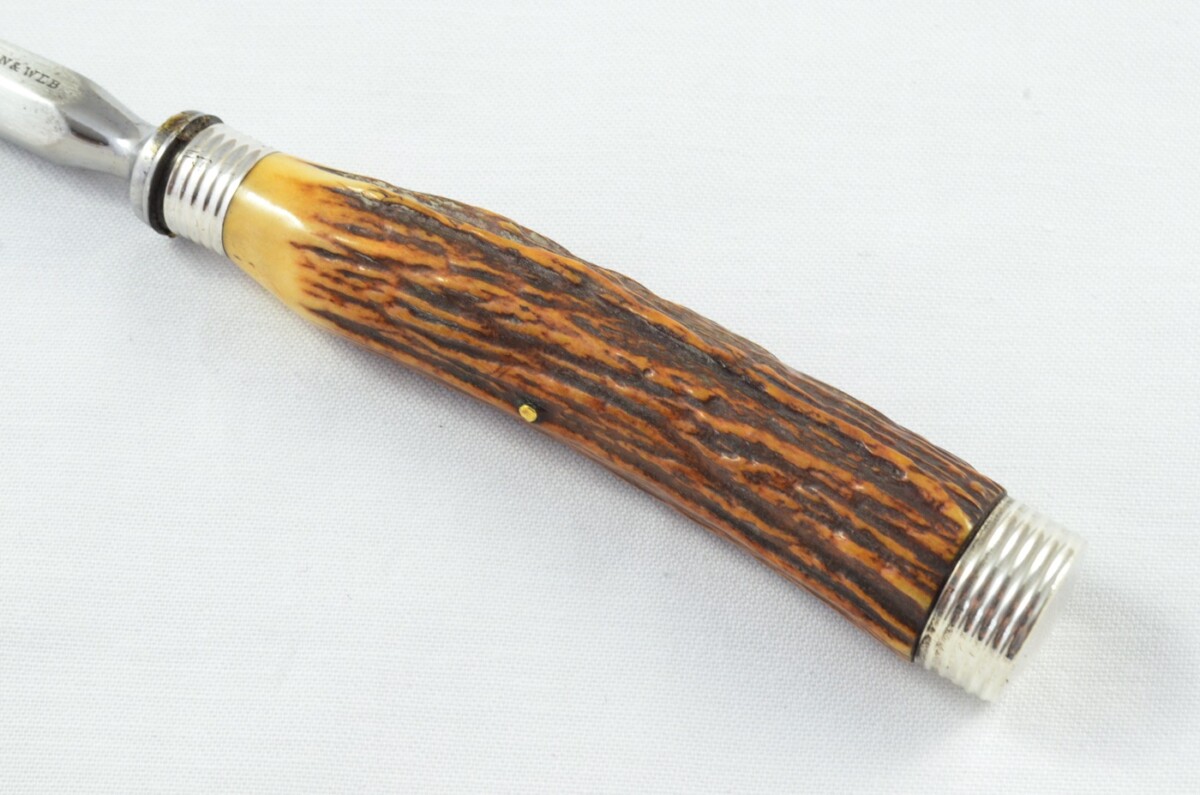 Mappin & Webb Sheffield Handmade 5 Piece Stag Antler Handled Carving Set c.1880 - Silver Plated Cap & Ferrule - Image 10
