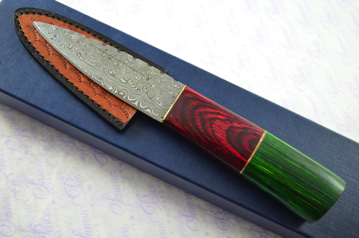 New Fantastic Coloured Pakkawood Sgian Dubh Damascus Steel Superior Sheath inc Presentation Box
