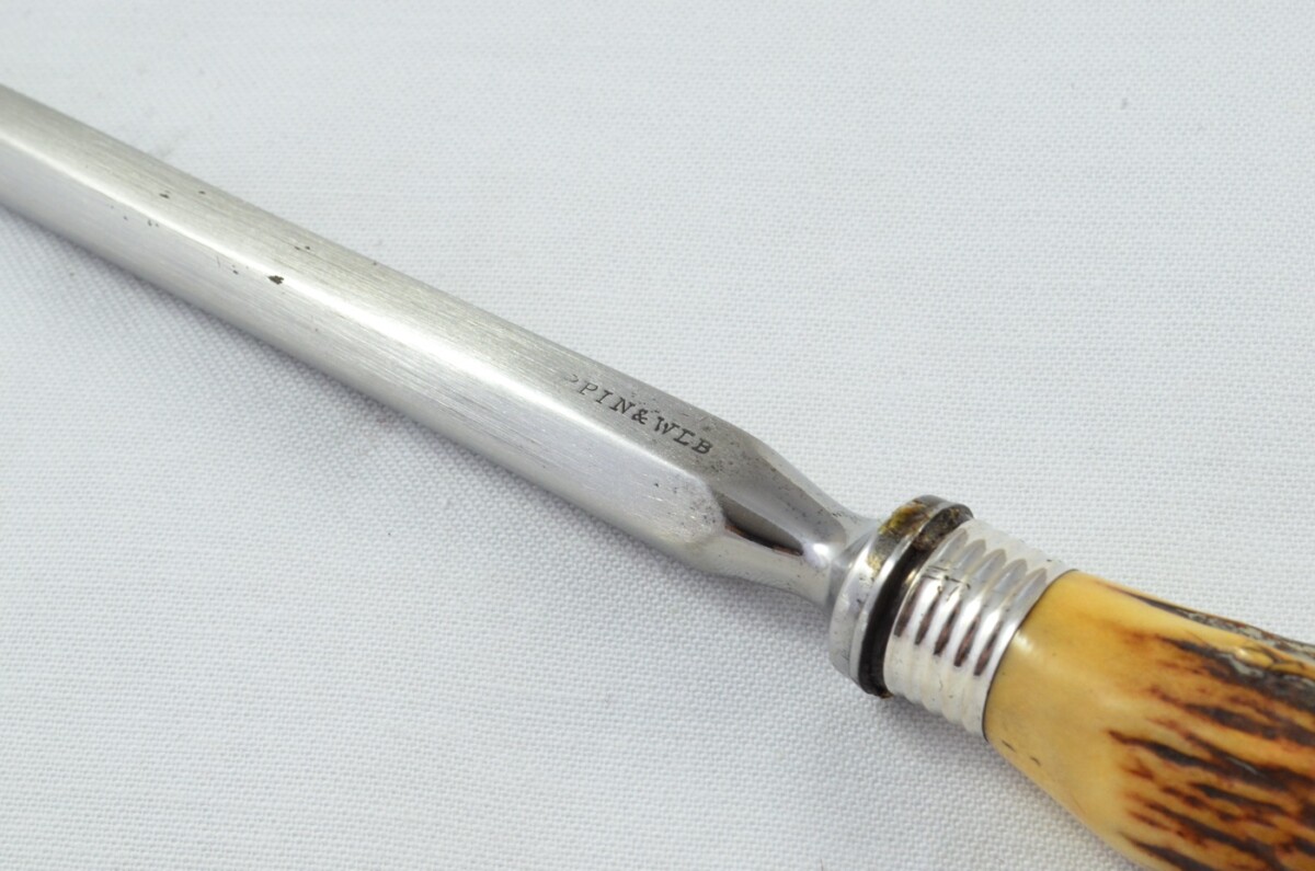 Mappin & Webb Sheffield Handmade 5 Piece Stag Antler Handled Carving Set c.1880 - Silver Plated Cap & Ferrule - Image 11