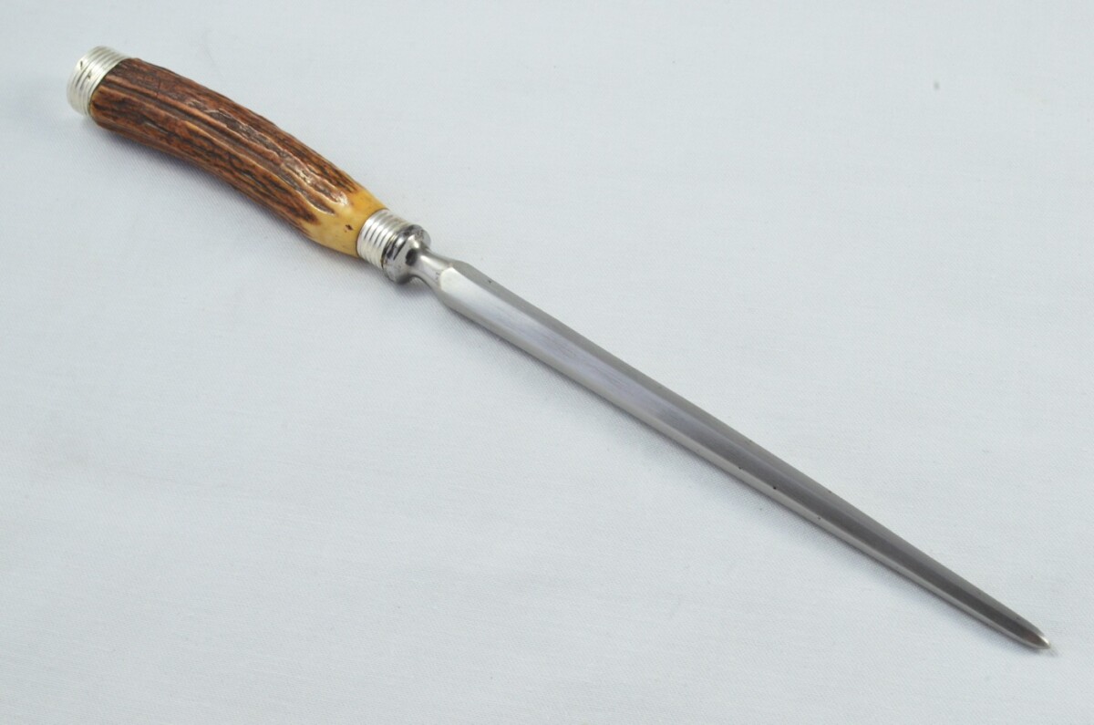 Mappin & Webb Sheffield Handmade 5 Piece Stag Antler Handled Carving Set c.1880 - Silver Plated Cap & Ferrule - Image 12