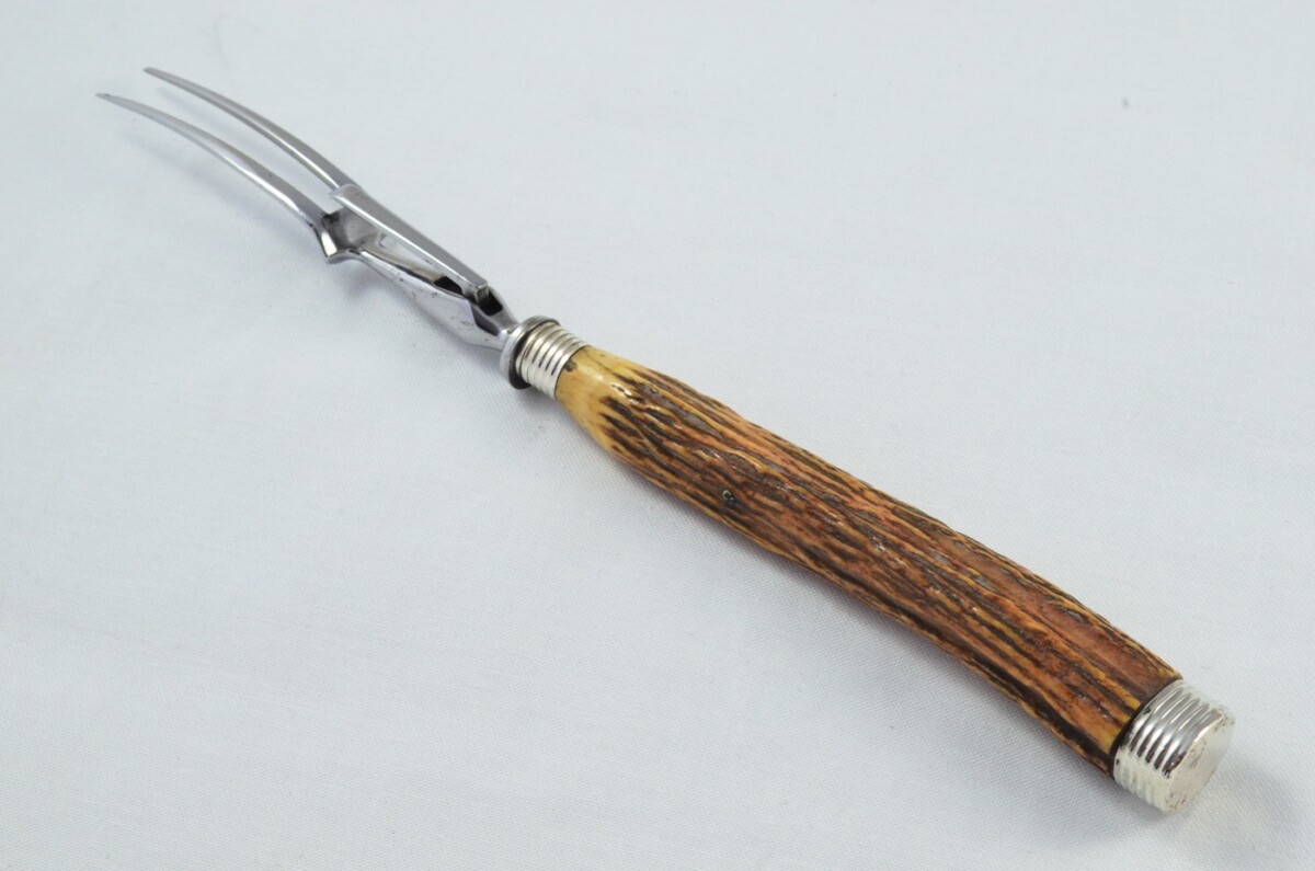 Mappin & Webb Sheffield Handmade 5 Piece Stag Antler Handled Carving Set c.1880 - Silver Plated Cap & Ferrule - Image 13