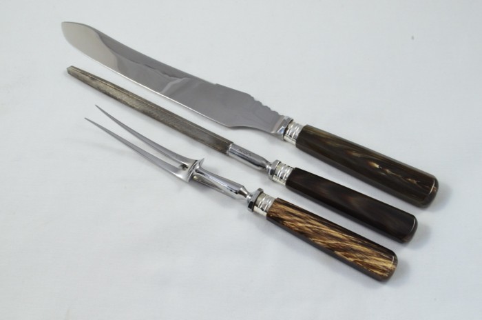A Stunning London Carving & Dinner Knife Set 12 Table & Dessert Knives with Water Buffalo Handles c.1930 - Image 3