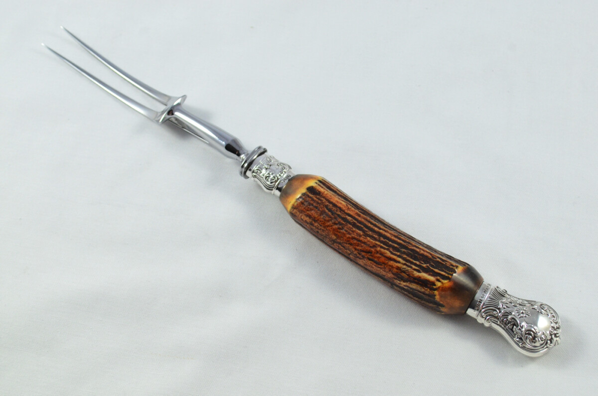 Amazing J.H Potter 5 Piece Stag Handled Silver Capped & Ferruled Carving Set Made in Sheffield 1909 - Image 10