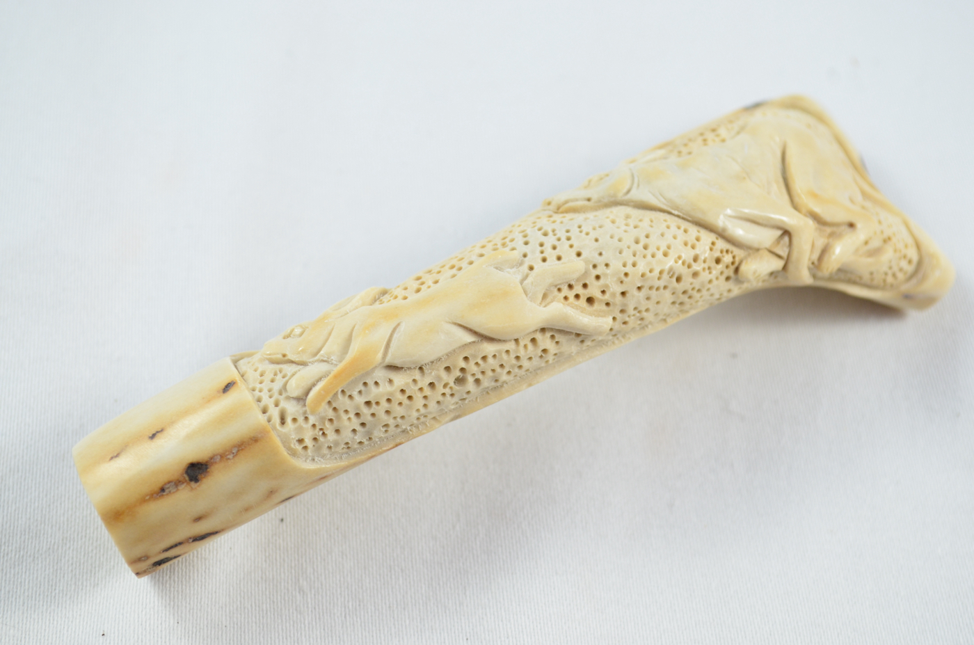 Hare & Hound Carved Walking Stick Cane Top Handle Stag Antler Horn Made Sheffield England - Image 2
