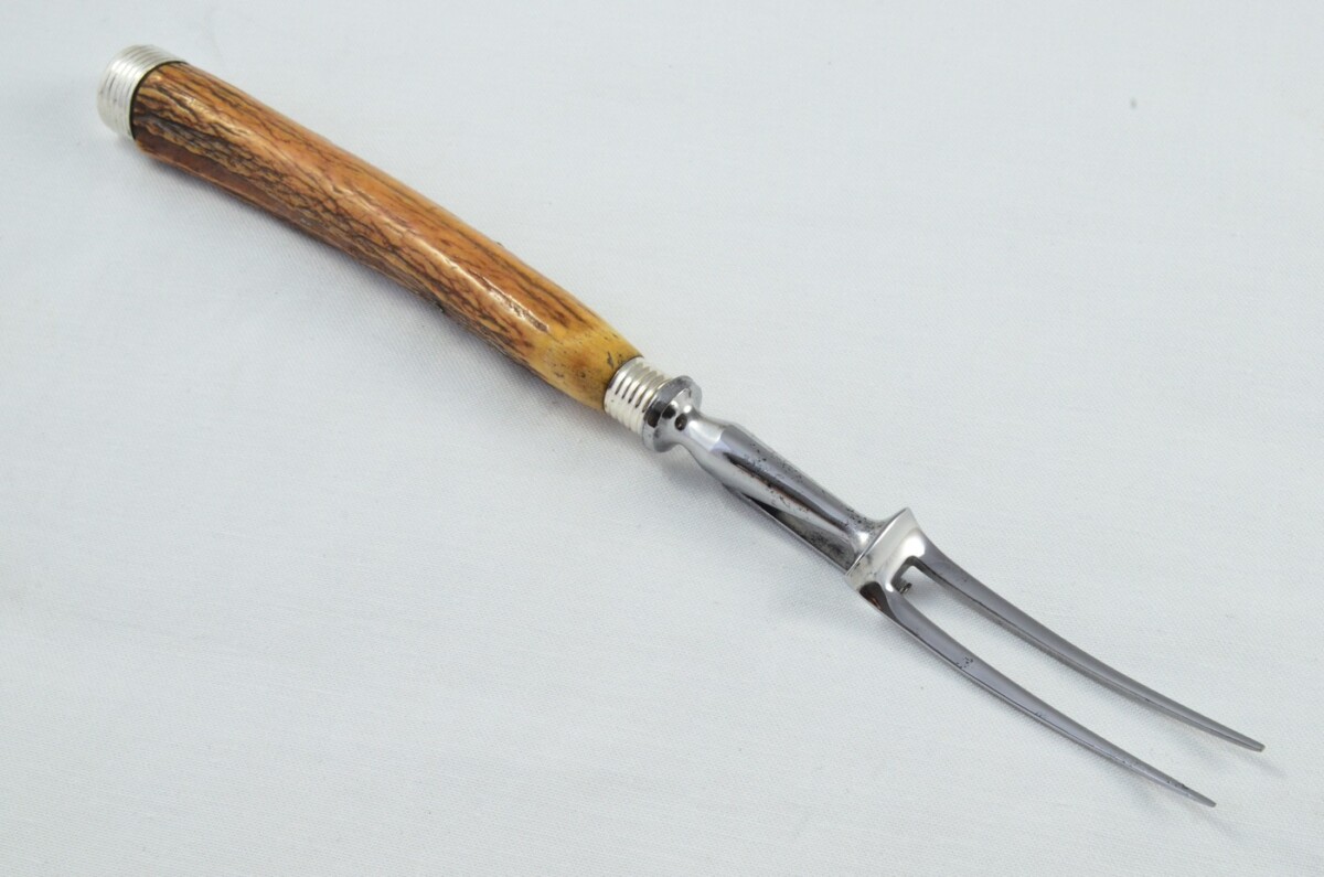 Mappin & Webb Sheffield Handmade 5 Piece Stag Antler Handled Carving Set c.1880 - Silver Plated Cap & Ferrule - Image 15