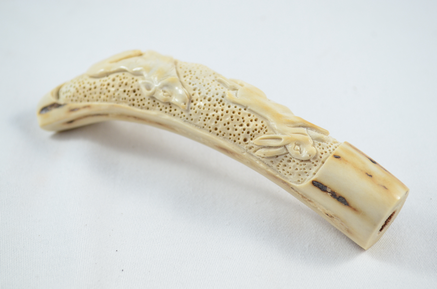 Hare & Hound Carved Walking Stick Cane Top Handle Stag Antler Horn Made Sheffield England - Image 3