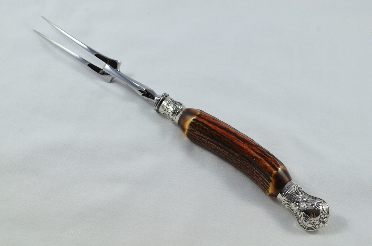 Amazing J.H Potter 5 Piece Stag Handled Silver Capped & Ferruled Carving Set Made in Sheffield 1909 - Image 7