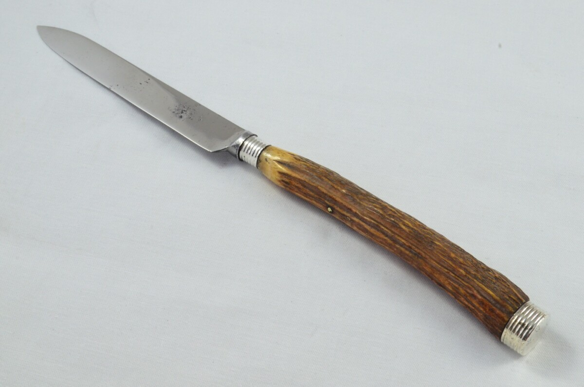 Mappin & Webb Sheffield Handmade 5 Piece Stag Antler Handled Carving Set c.1880 - Silver Plated Cap & Ferrule - Image 16