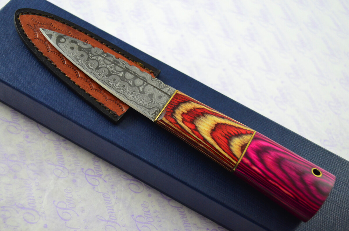 New Fantastic Coloured Pakkawood Sgian Dubh Damascus Steel Superior Sheath inc Presentation Box