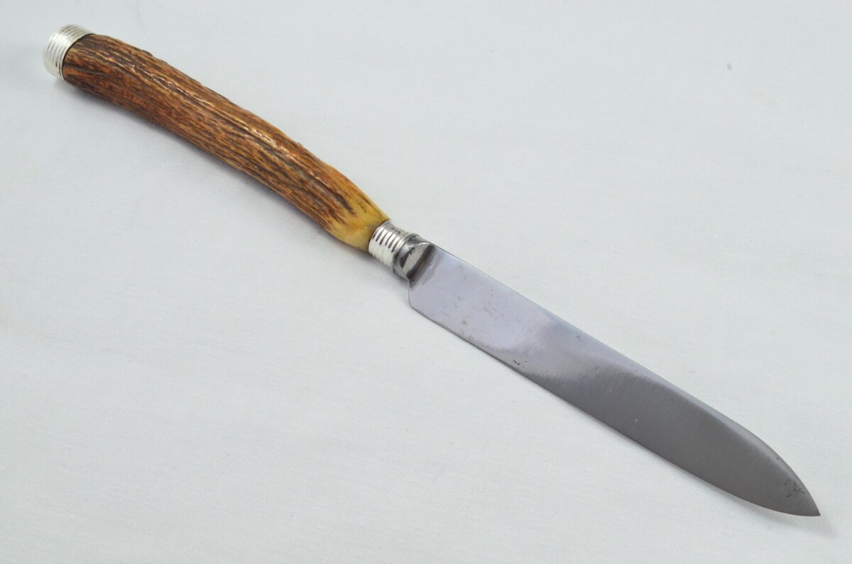 Mappin & Webb Sheffield Handmade 5 Piece Stag Antler Handled Carving Set c.1880 - Silver Plated Cap & Ferrule - Image 17