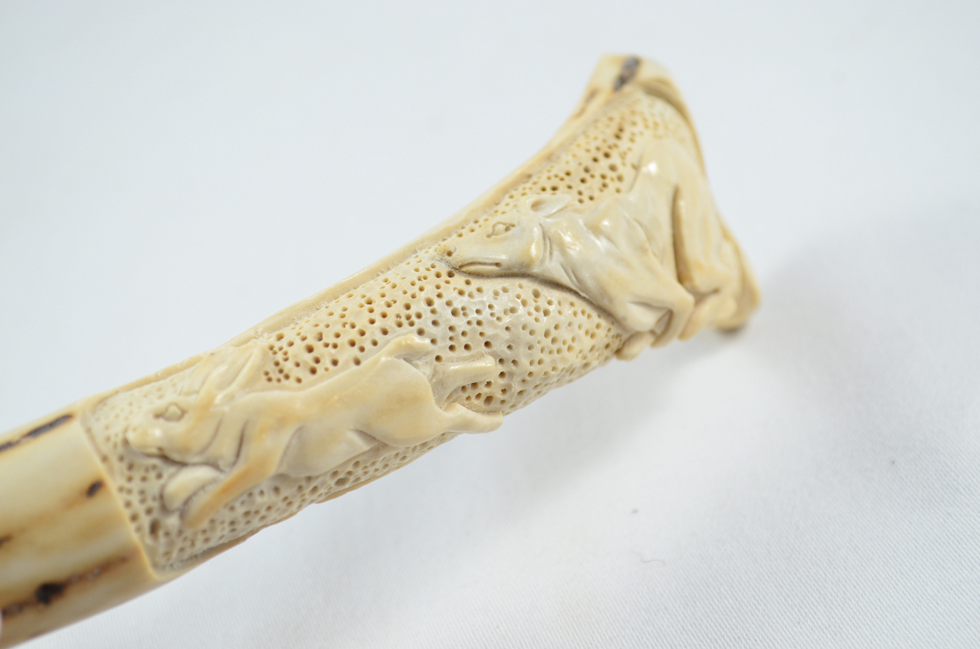 Hare & Hound Carved Walking Stick Cane Top Handle Stag Antler Horn Made Sheffield England