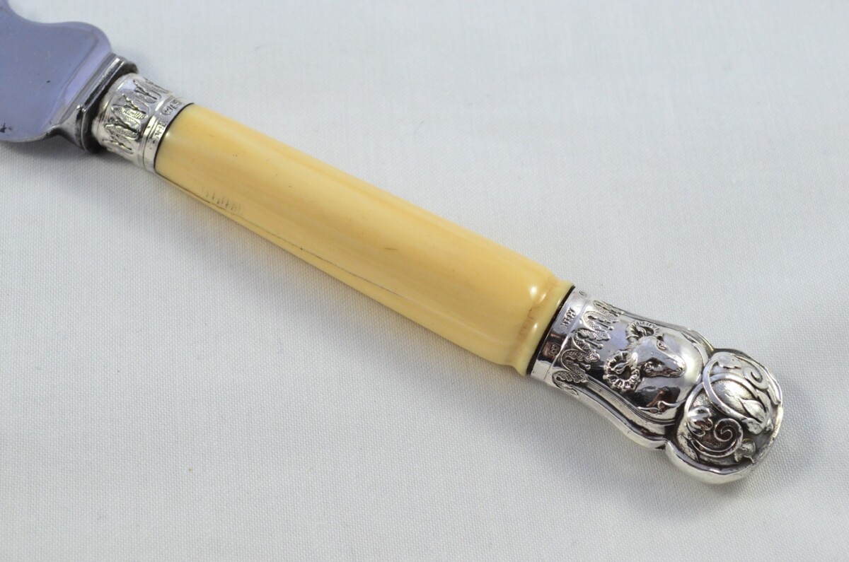 John Hunter Sterling Silver Capped and Ferruled Ivory Handled 3 Piece Carving Set Sheffield 1880 - Image 4