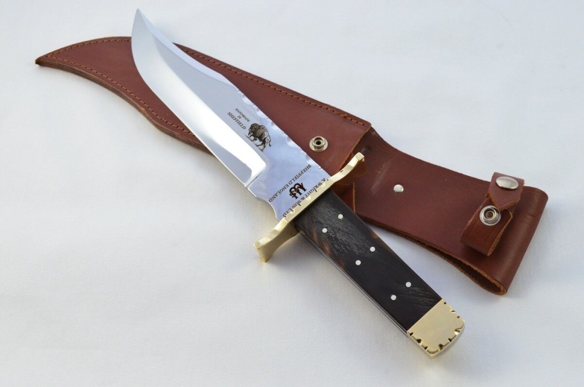 Genuine Authentic A Wright & Sons Scale Tang Water Buffalo 15.5" Bowie Knife Sheffield England