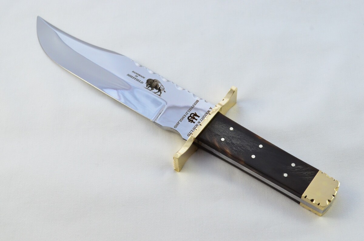 Genuine Authentic A Wright & Sons Scale Tang Water Buffalo 15.5" Bowie Knife Sheffield England - Image 2
