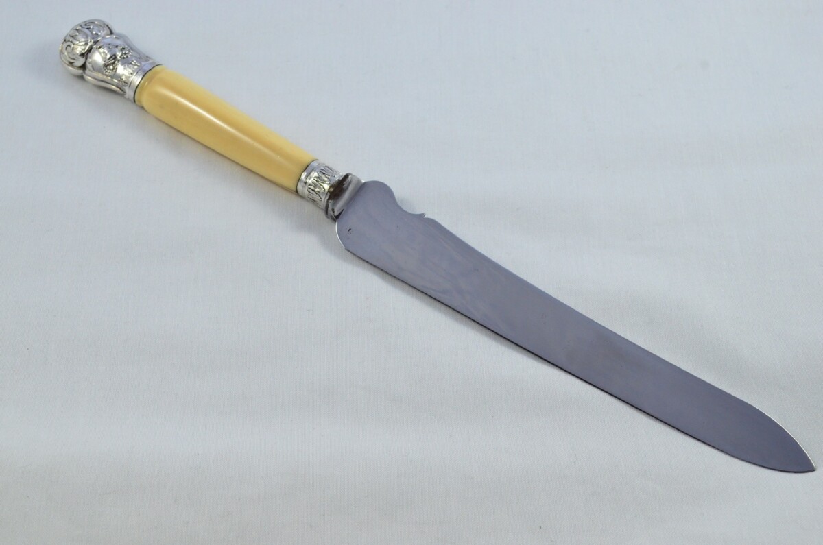 John Hunter Sterling Silver Capped and Ferruled Ivory Handled 3 Piece Carving Set Sheffield 1880 - Image 7