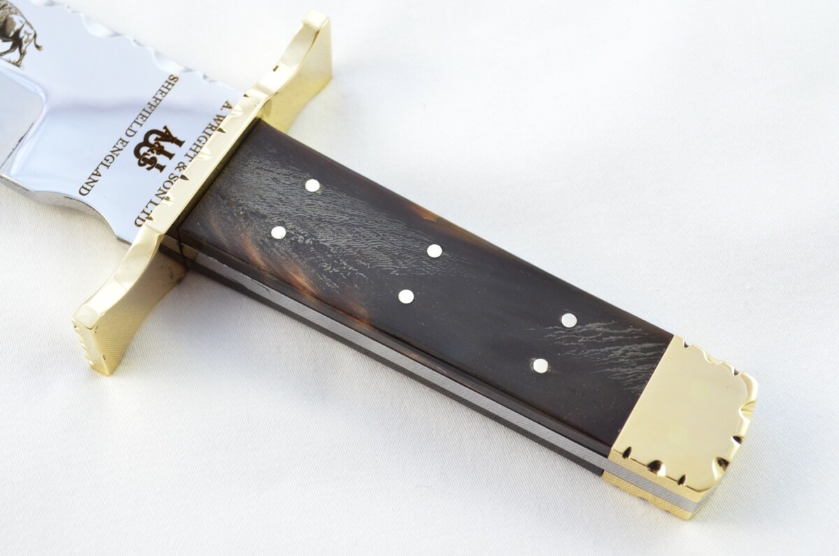 Genuine Authentic A Wright & Sons Scale Tang Water Buffalo 15.5" Bowie Knife Sheffield England - Image 3