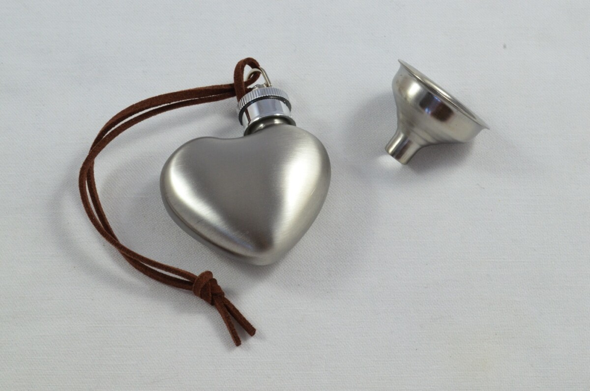 Handmade Stainless Steel Heart Shaped Hip Flask 1oz With Funnel