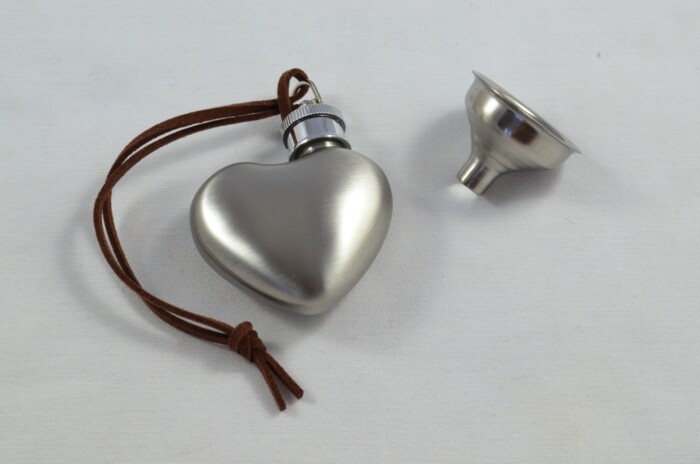 Handmade Stainless Steel Heart Shaped Hip Flask 1oz With Funnel