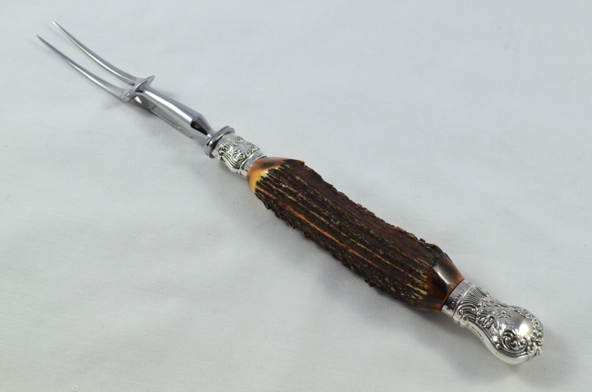 Amazing J.H Potter 5 Piece Stag Handled Silver Capped & Ferruled Carving Set Made in Sheffield 1909 - Image 11