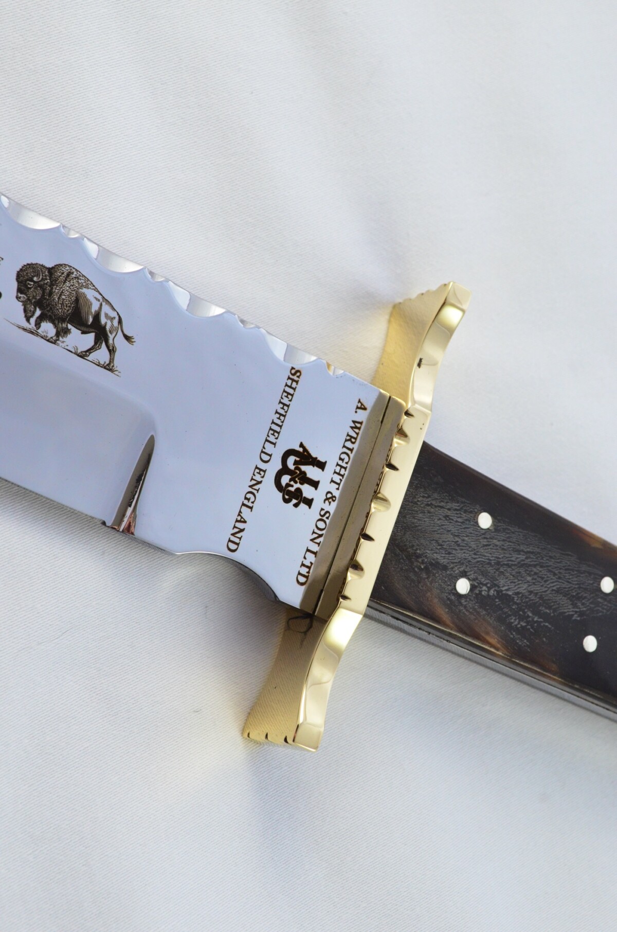 Genuine Authentic A Wright & Sons Scale Tang Water Buffalo 15.5" Bowie Knife Sheffield England - Image 5