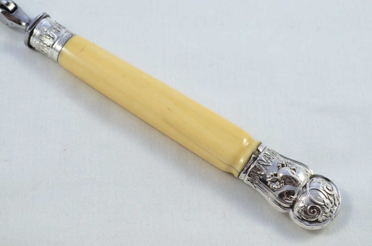John Hunter Sterling Silver Capped and Ferruled Ivory Handled 3 Piece Carving Set Sheffield 1880 - Image 10