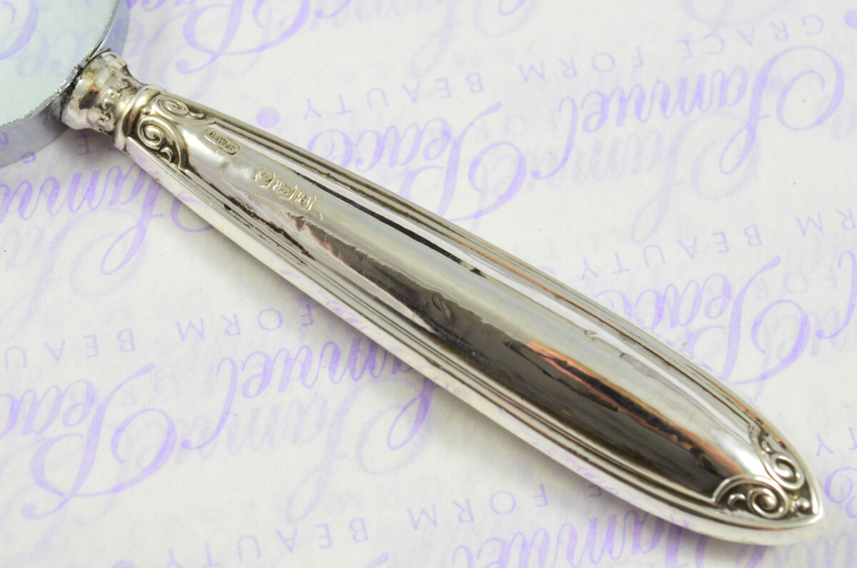 C.W Fletcher Laurel Pattern Sterling Silver Magnifying Glass Sheffield 1918 - Image 5