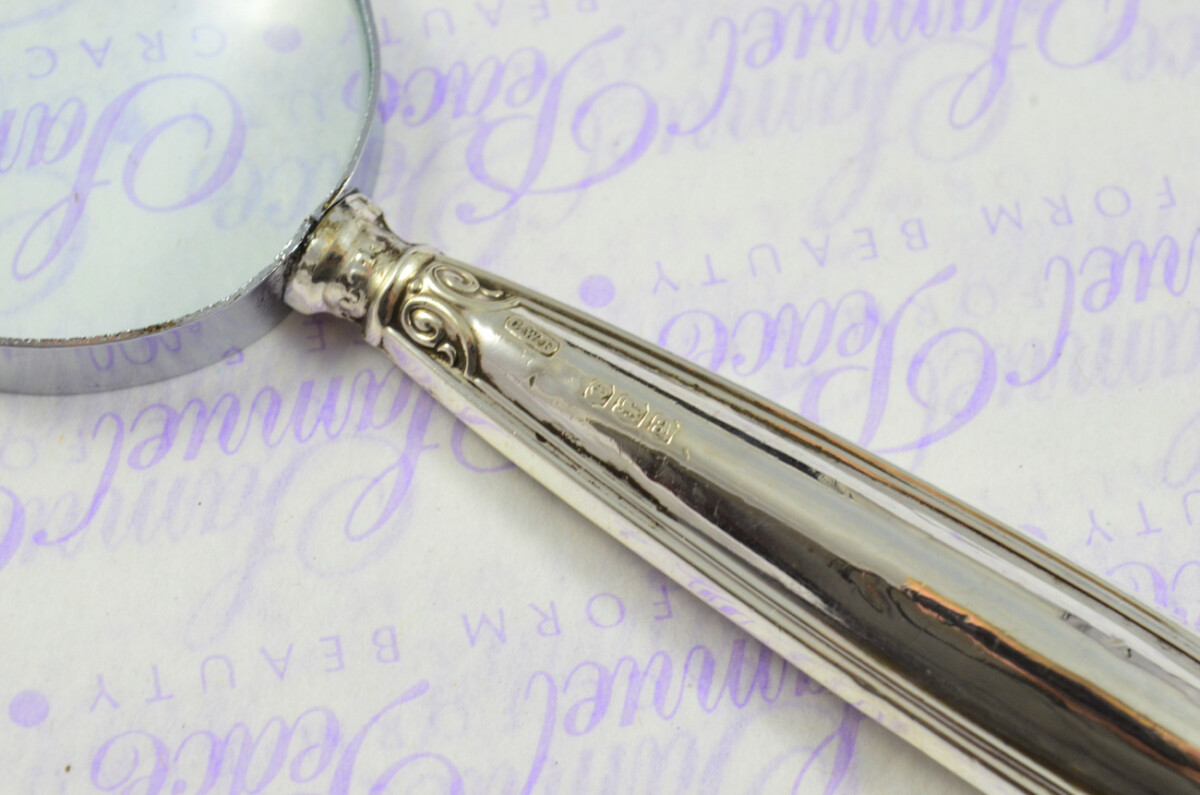 C.W Fletcher Laurel Pattern Sterling Silver Magnifying Glass Sheffield 1918 - Image 6