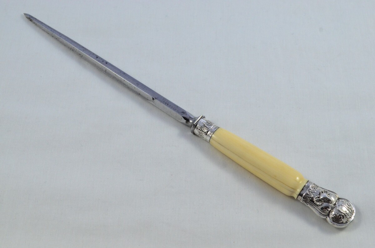John Hunter Sterling Silver Capped and Ferruled Ivory Handled 3 Piece Carving Set Sheffield 1880 - Image 12