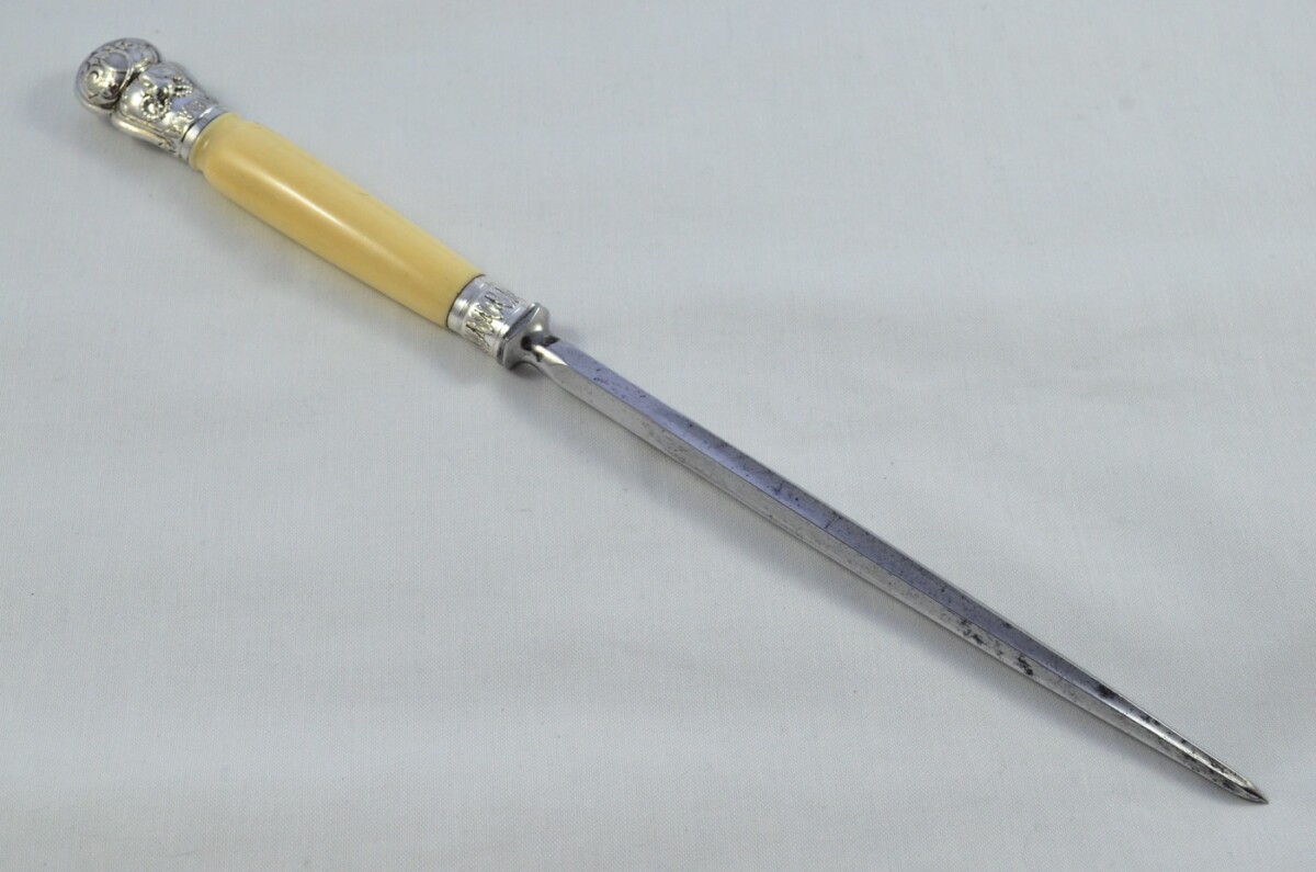 John Hunter Sterling Silver Capped and Ferruled Ivory Handled 3 Piece Carving Set Sheffield 1880 - Image 13