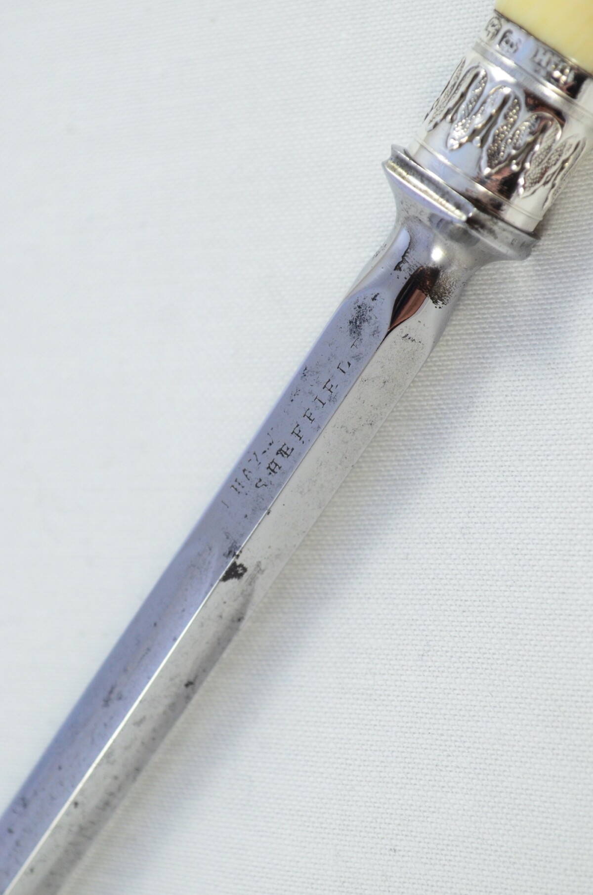 John Hunter Sterling Silver Capped and Ferruled Ivory Handled 3 Piece Carving Set Sheffield 1880 - Image 14