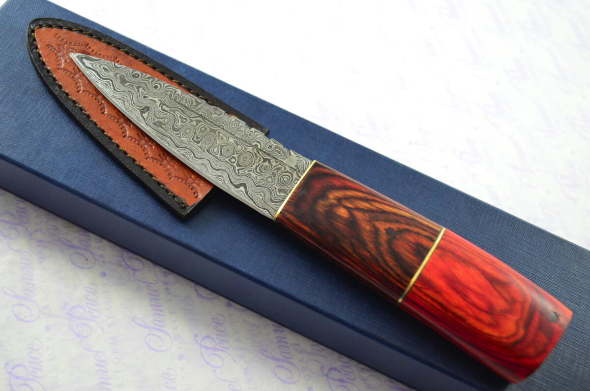 New Fantastic Coloured Pakkawood Sgian Dubh Damascus Steel Superior Sheath inc Presentation Box