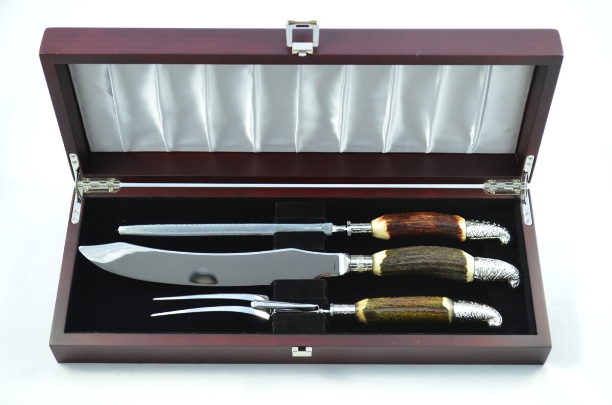 Handmade Sheffield Silver Plated Punch Capped & Ferruled Stag Handled Carving Set 2024