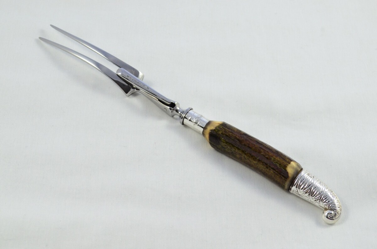 Handmade Sheffield Silver Plated Punch Capped & Ferruled Stag Handled Carving Set 2024 - Image 6
