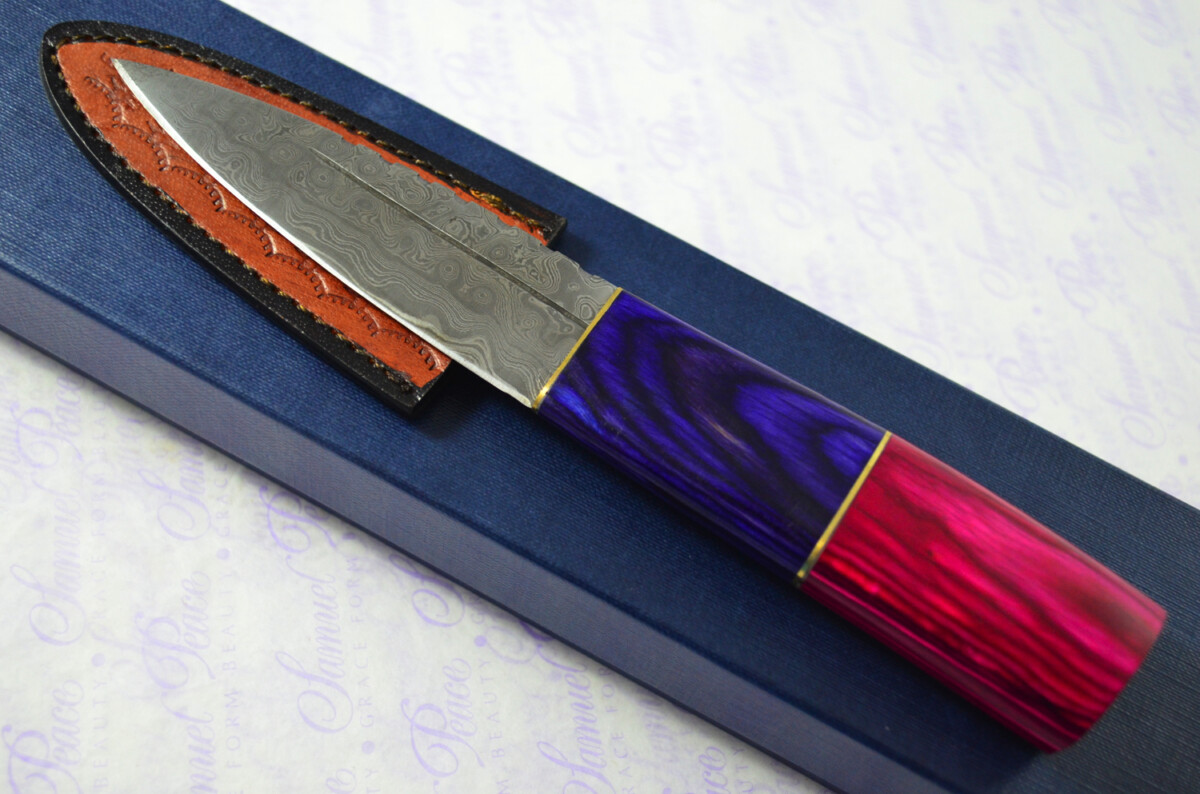 New Fantastic Coloured Pakkawood Sgian Dubh Damascus Steel Superior Sheath inc Presentation Box