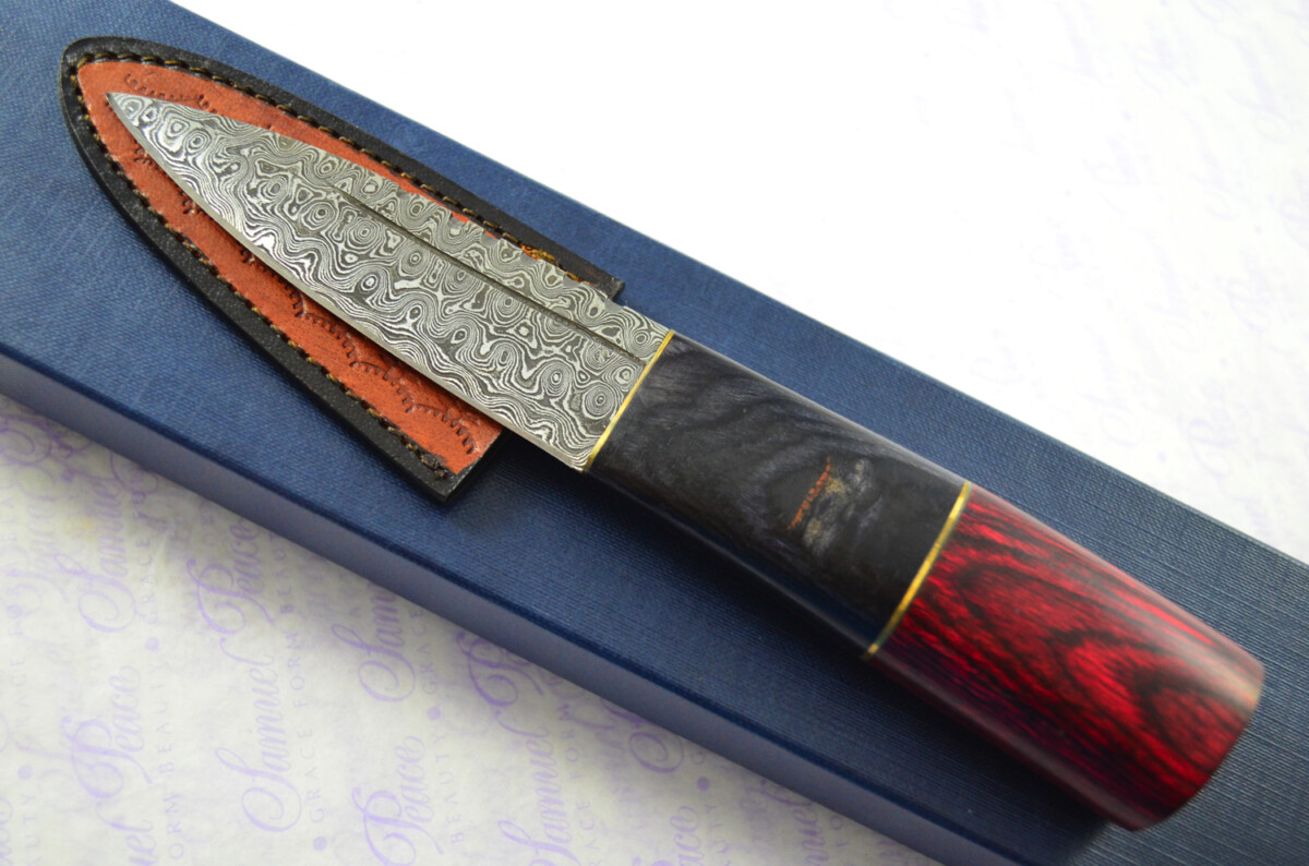New Fantastic Coloured Pakkawood Sgian Dubh Damascus Steel Superior Sheath inc Presentation Box